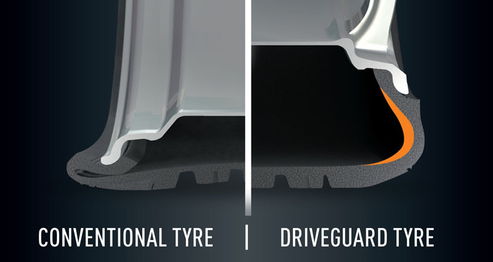 Pneu Bridgestone DriveGuard VS Pneu normal